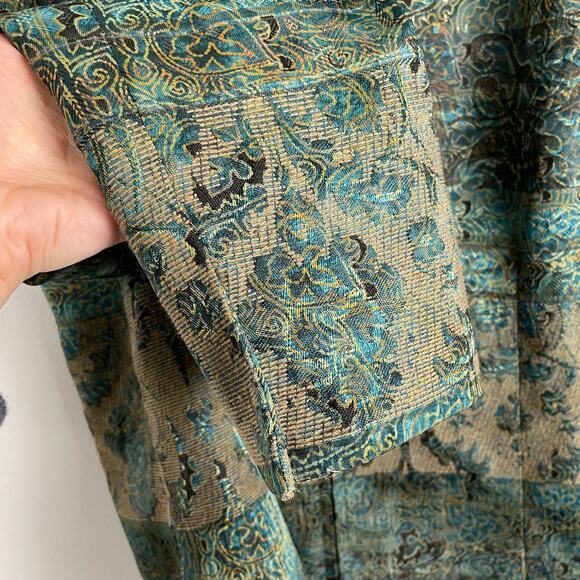 VTG Coldwater Creek Tapestry Jacket LP Green Floral Shimmery Boho Fairy Grunge - Picture 6 of 16